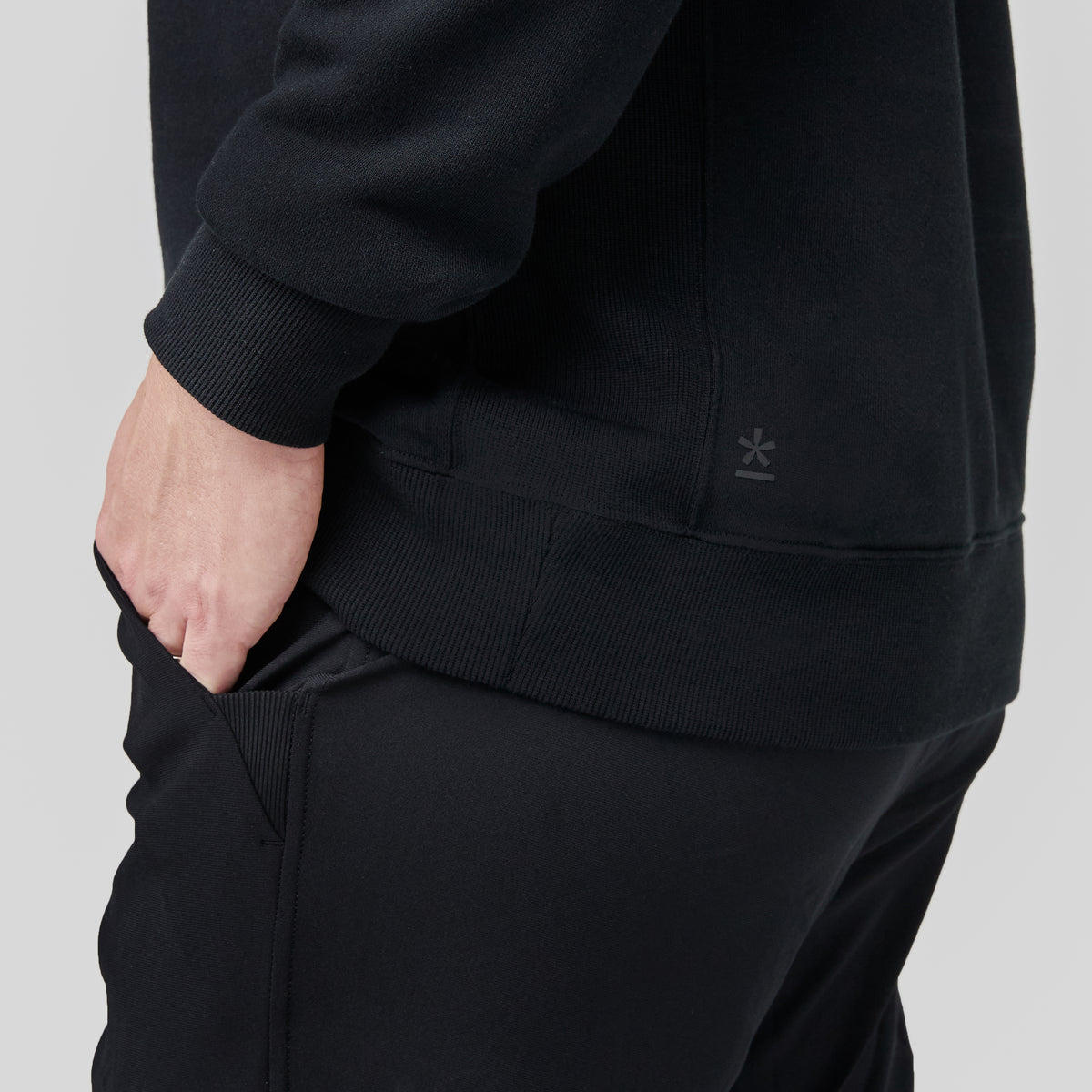 Black Manmade crewneck sweatshirt with tonal hem logo detail