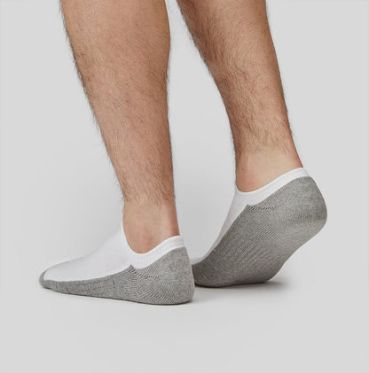 Model using the manmade white low cut socks back view